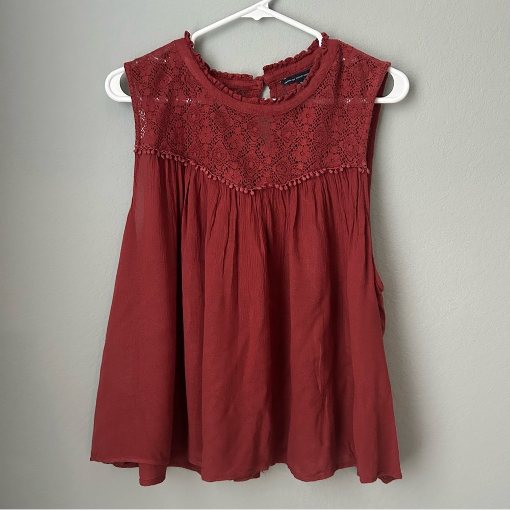 American Eagle Sleeveless Lace Top Rustic Red Orange